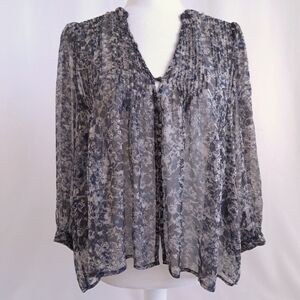 Joie Sheer Silk Abstract Floral Print Blouse